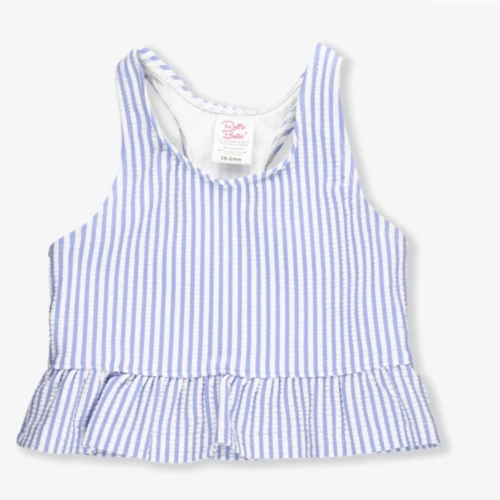 Rufflebutts Periwinkle Blue Seersucker Peplum Tankini top size 6